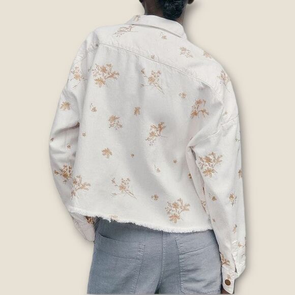 Zara White Gold Cropped Denim Jean Overshirt Button Down Jacket - Picture 9 of 9
